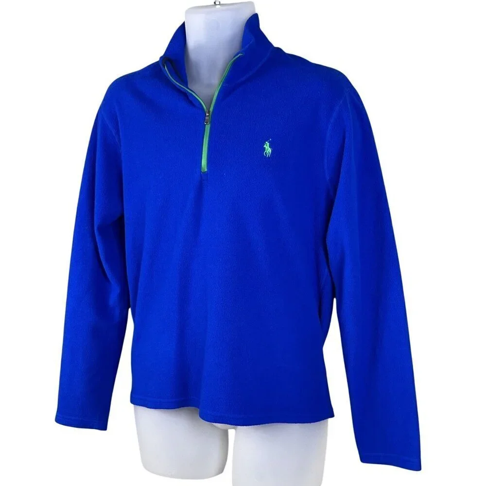 Polo Ralph Lauren Performance Men M 1/4 Zip Fleece Blue Pullover Logo Athleisure